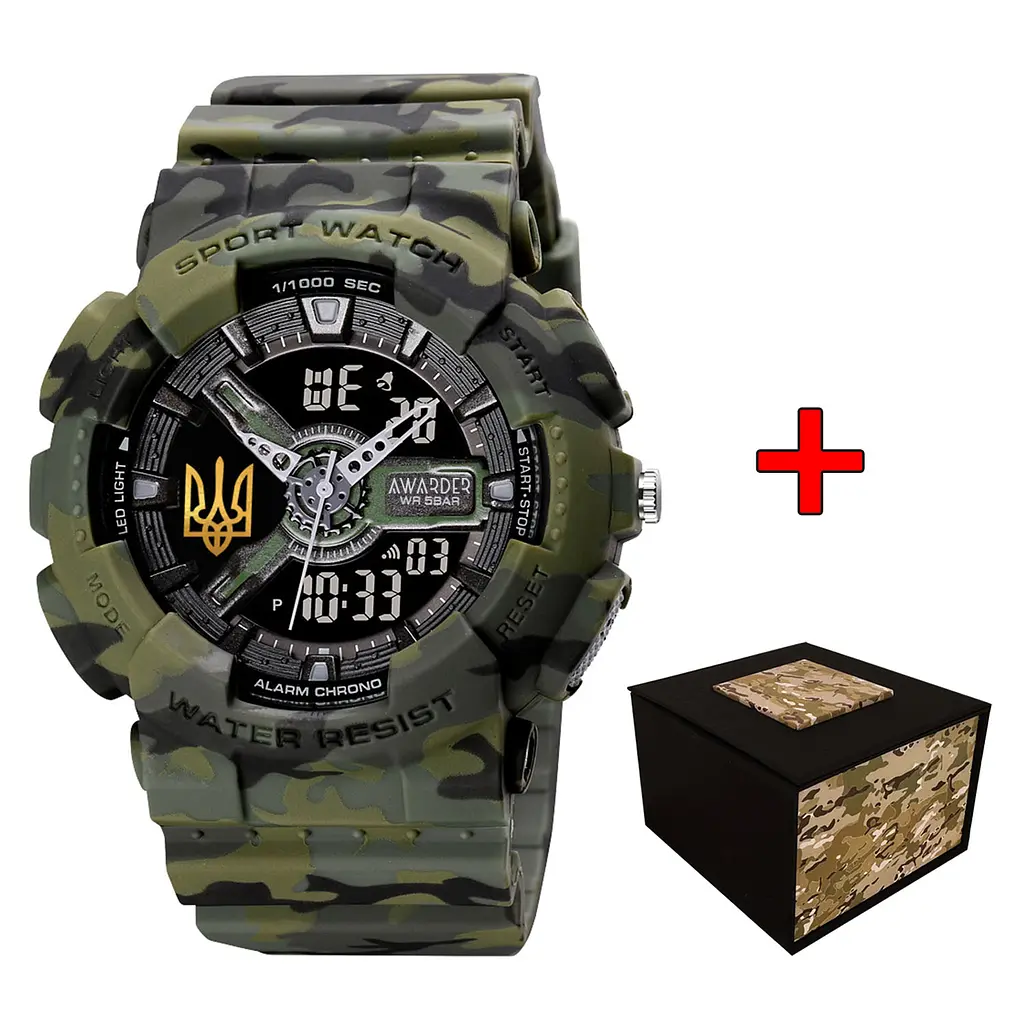 Чоловічий наручний годинник 005 Тризуб золото Camo Green Awarder acs0031996