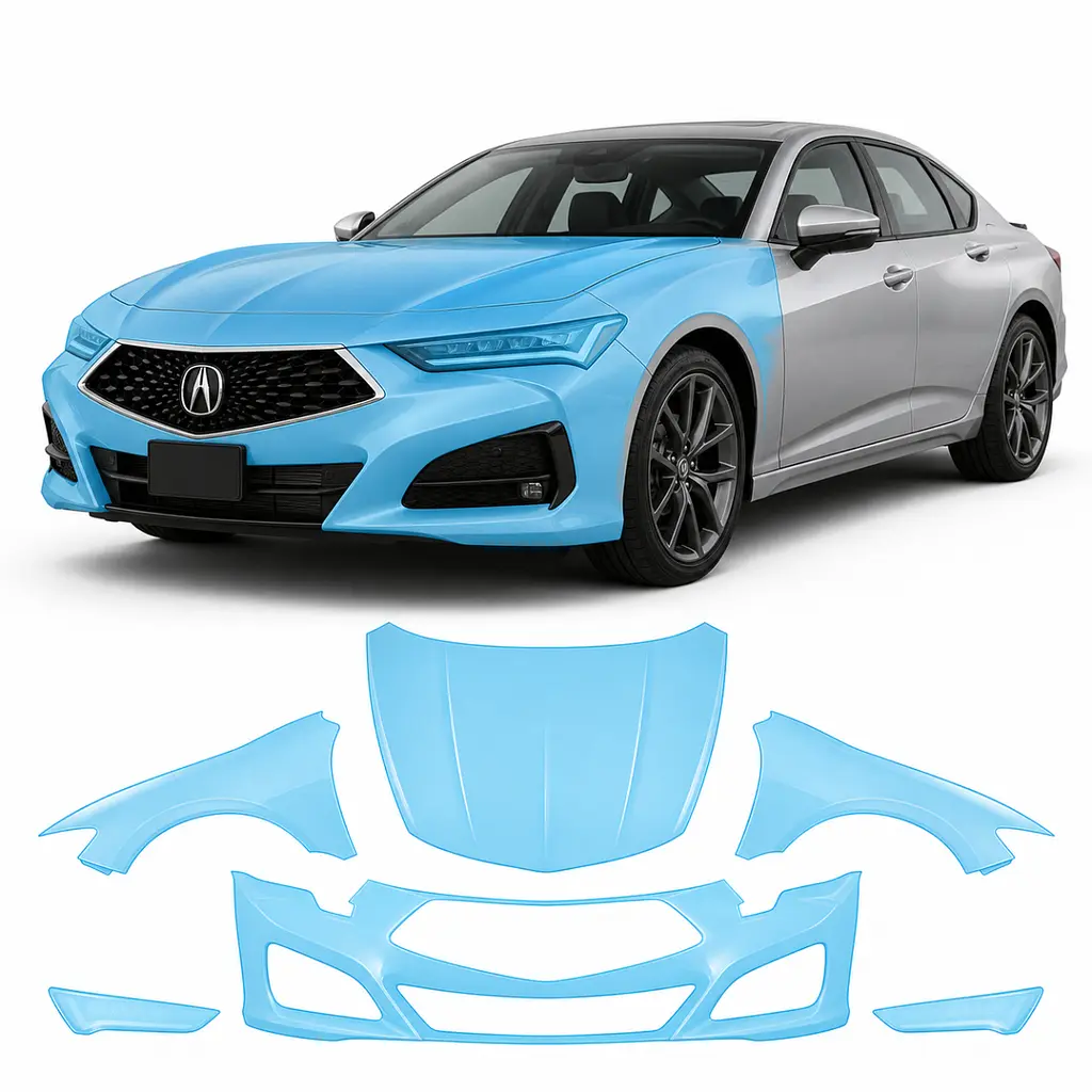Антигравійна захисна бронеплівка за лекалами для Acura TLX II 2021 - передня частина авто (капот бампер крила))