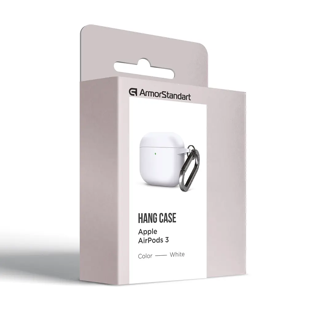 Силіконовий чохол для навушників Apple AirPods 3, Hang Case, білий, ультратонкий захисний кейс товщиною 2 мм, захист від подряпин, пилу та ударів, компактний, з карабіном для кріплення, ArmorStandart (ARM60324) - фото 8