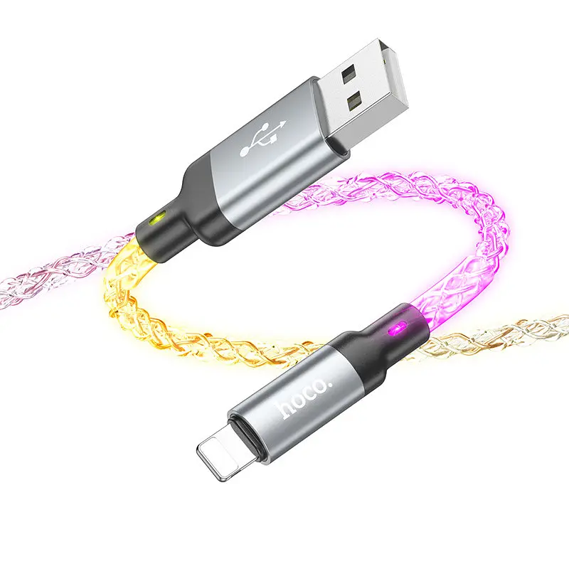 Дата кабель Hoco U112 Shine 2.4A USB to Lightning (1m) Gray - фото 4