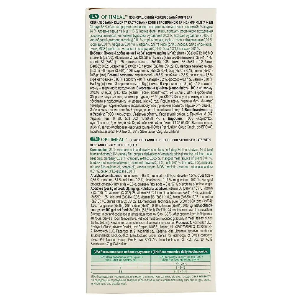 Набор влажных кормов для стерилизованных кошек и кастрированных кошек №6 Optimeal 3+1 340 г - фото 4