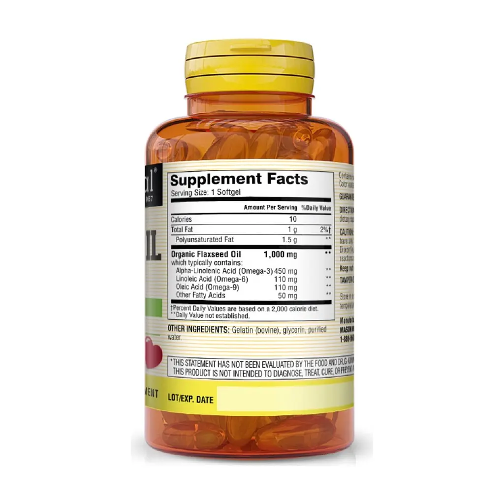 Жирні кислоти Mason Natural Лляна олія 1000мг, Омега 3-6-9, Flax Seed Oil 1000mg Omega 3 (MAV13131) - фото 2