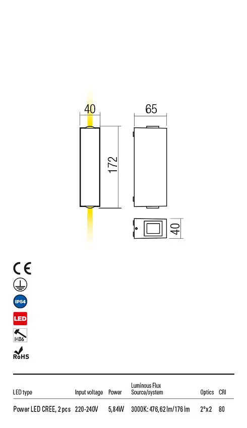 Бра вуличне ACE AP LED SMD 2X5.84W IP54 DG 3000K (5.1.2) Redo 90421 - фото 3