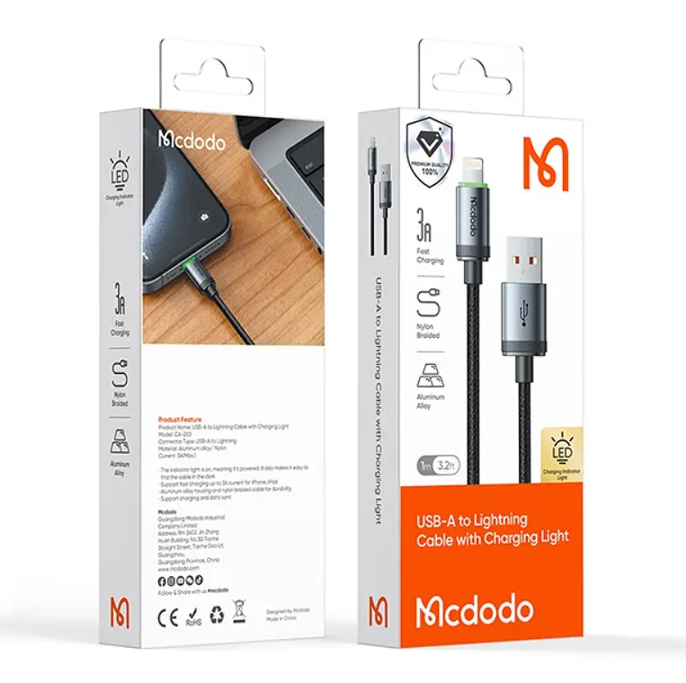 Кабель Mcdodo USB-A to Lightning Cable with Charging Light 1 м Чорний - фото 2