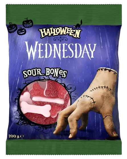 Кислі жувальні цукерки Halloween Wednesday Sour Bones 200г