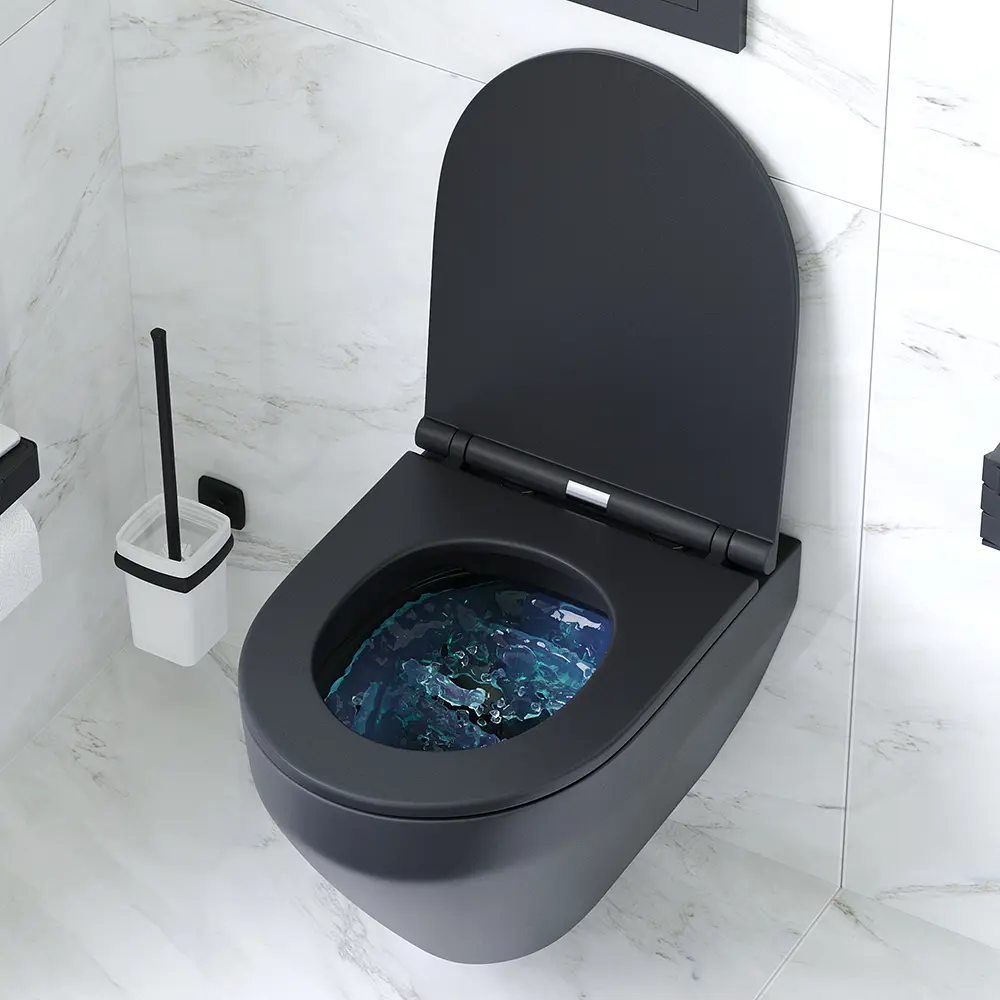 Унитаз подвесной FlashClean Am.Pm Spirit V2.0 с сиденьем микролифт black matt C701700MBSC, Черный матовый - фото 7