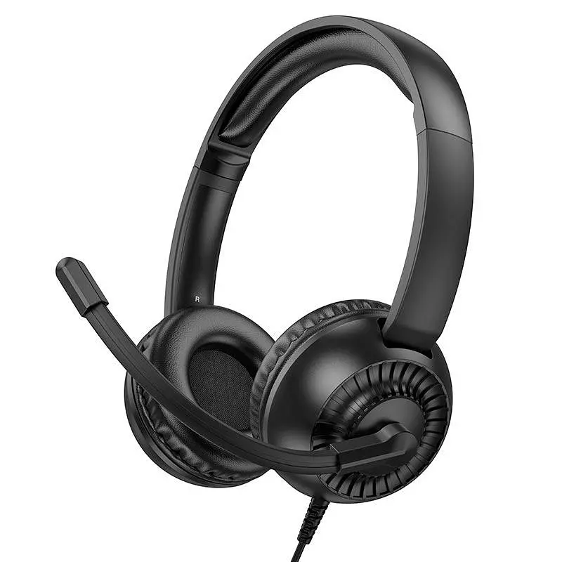 Дротові навушники Hoco Pure headphones W112, Omnidirectional microphone, 3.5mm, 2.8m, black - фото 4