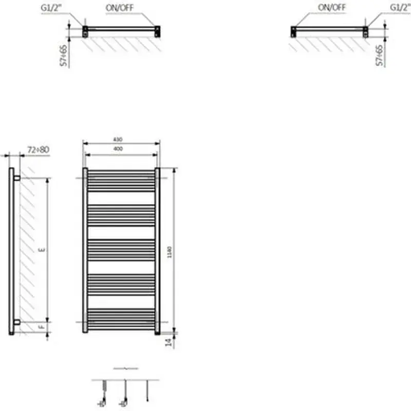 Сушарка для рушників Terma Fiona One 1140х430 (WWFIE114043K9M5E1P) - фото 3