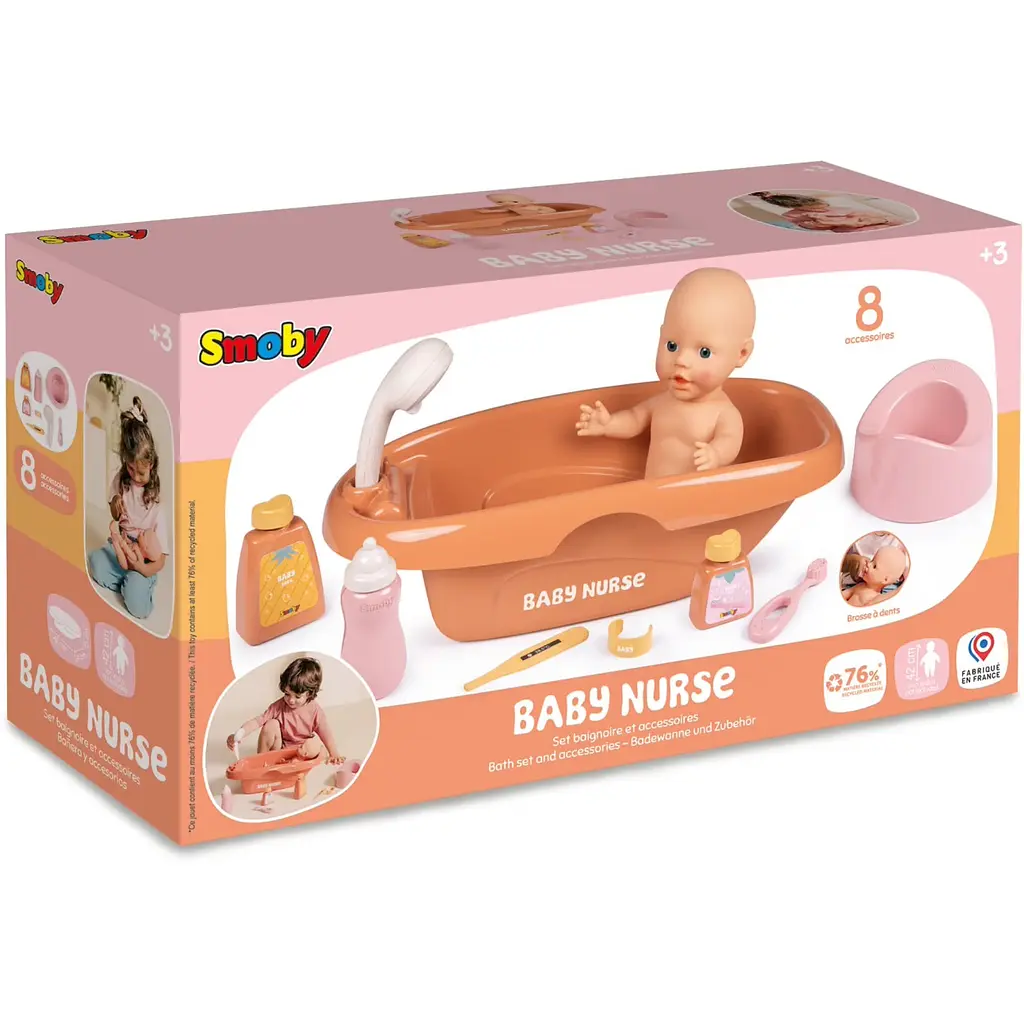 Ванна для пупса Smoby Toys Baby Nurse з аксесуарами 42 см терракотова пудра (7600220383) - фото 3