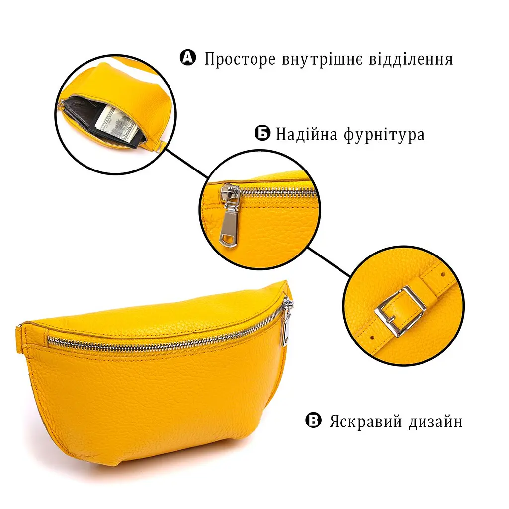 Шкіряна яскрава жіноча бананка Shvigel 16377 жовта - фото 4