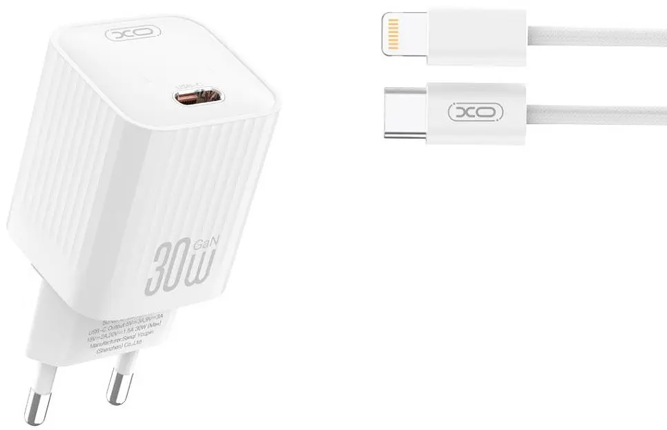 Сітчастий зарядний пристрій XO L148 single USB-C 30W 3A with Lightning-Type-C cable Білий