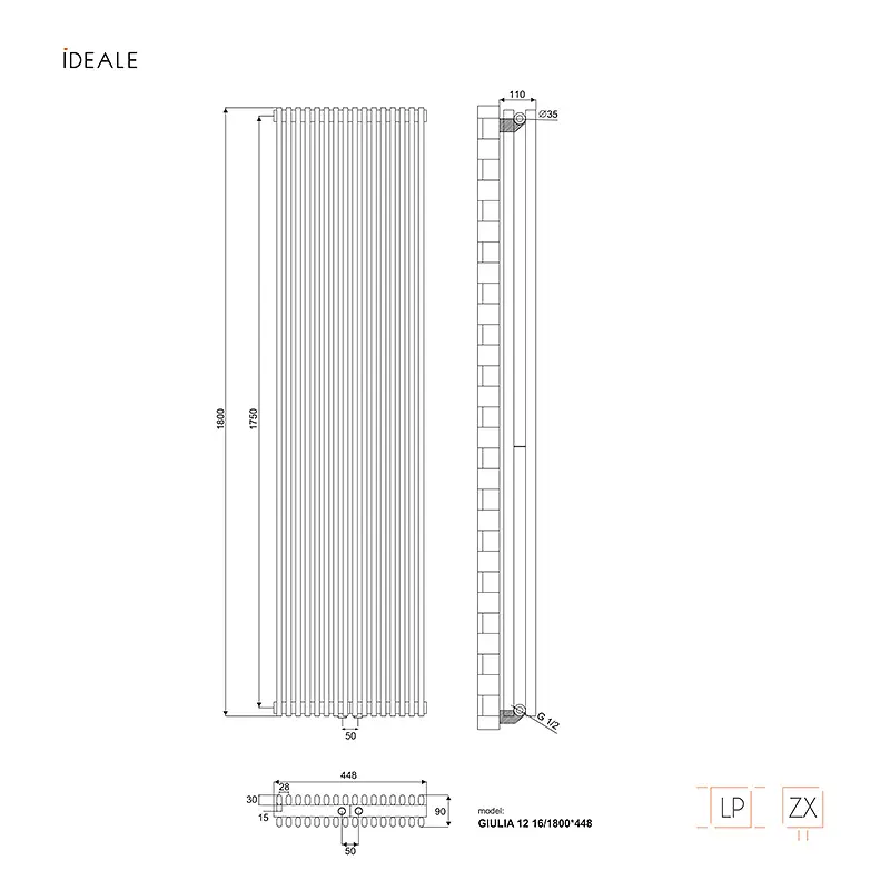 Радиатор дизайнерский Ideale Giulia 12 16/1800/448 антрацит, Антрацит - фото 5