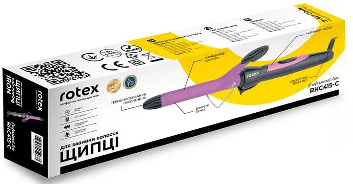 Плойка для локонів Rotex RHC415-C Плойка із турмаліновим покриттям Фіолетова з чорним 25 Вт - фото 3