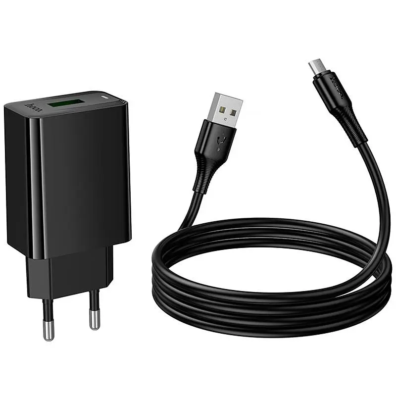Мережевний зарядний пристрій Hoco CS92A Leader 18W+QC3.0 1USB-A + кабель USB to MicroUSB Black - фото 6
