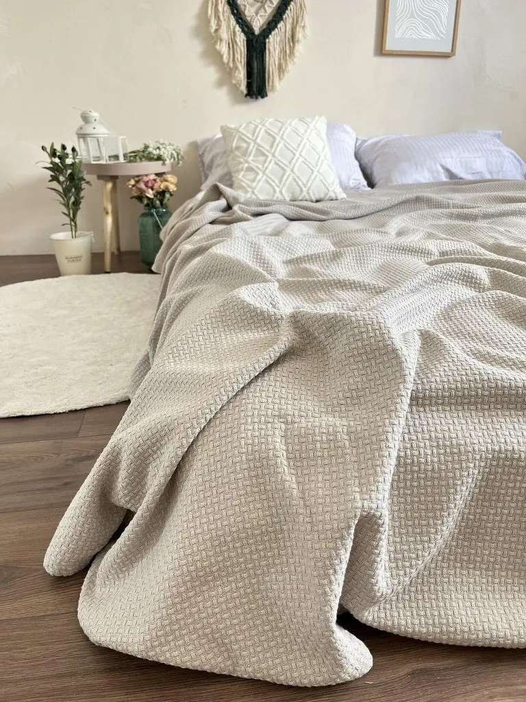 Покривало Zeintex Wheat бавовняне сіро-бежеве 230х260 см - фото 3