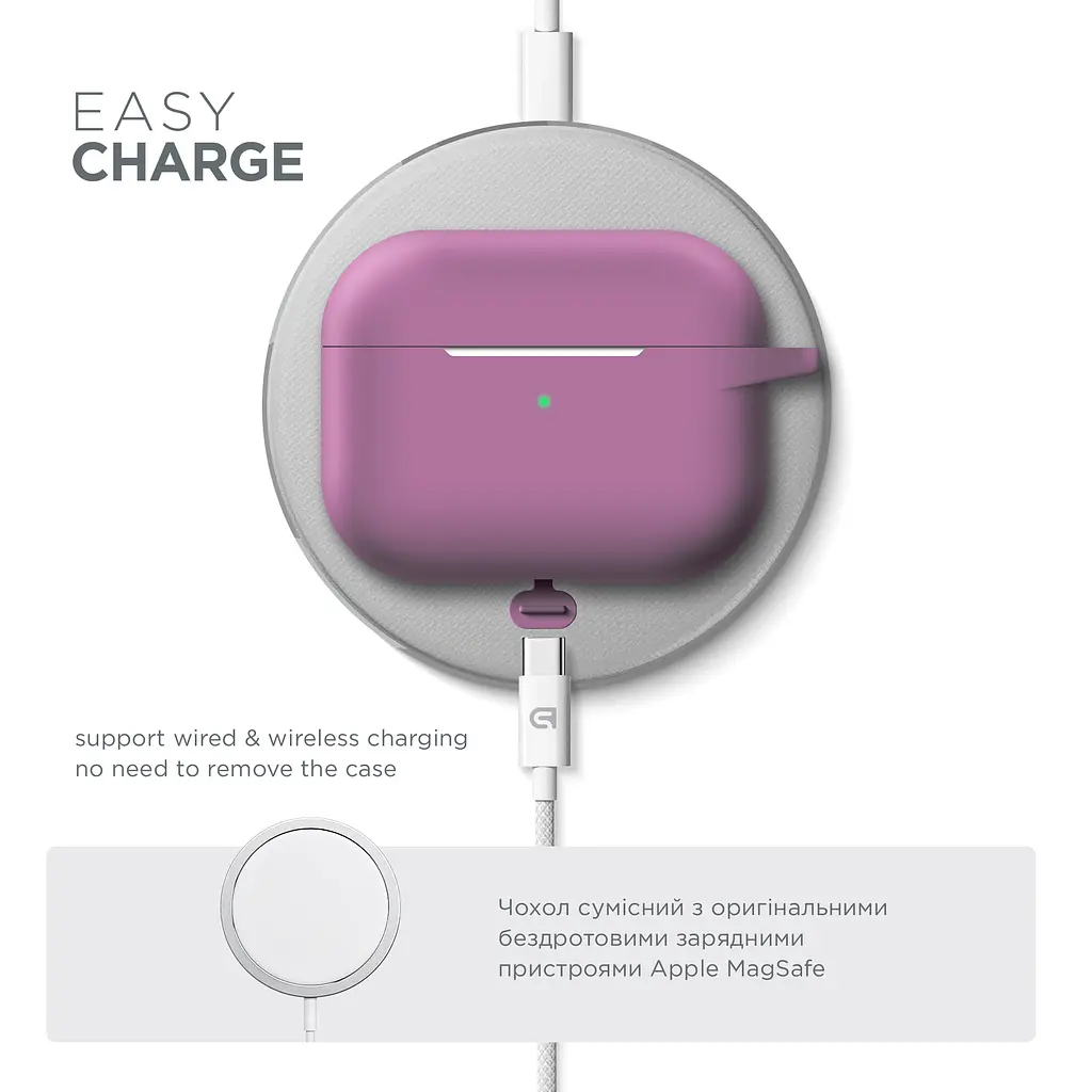 Силіконовий чохол для навушників Apple AirPods Pro, Hang Case, фіолетовий, ультратонкий захисний кейс товщиною 2 мм, захист від подряпин, пилу та ударів, компактний, з карабіном для кріплення, ArmorStandart (ARM56069) - фото 7