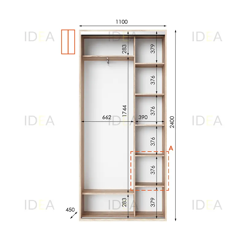 Шафа-купе Idea серія 1 110 x 45 x 240 см Дуб сонома Дзеркало - фото 2