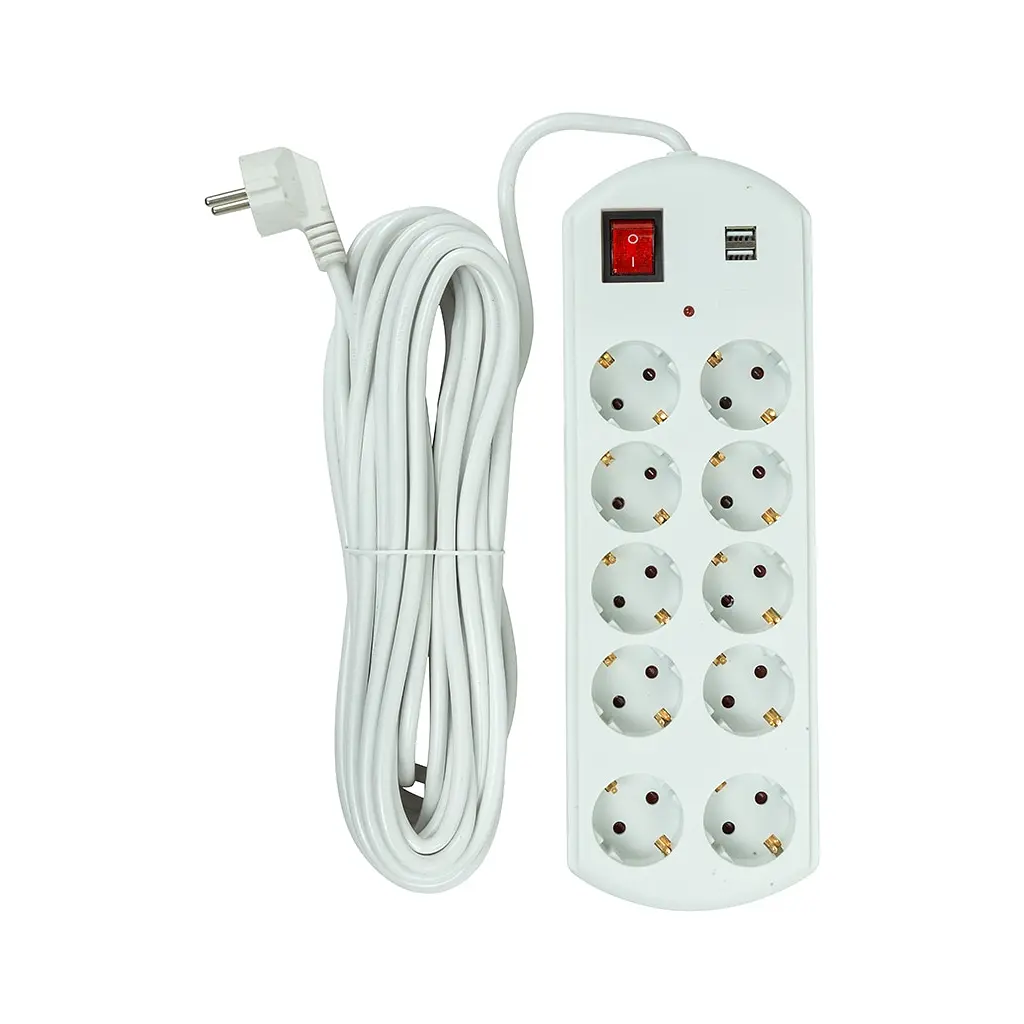 Мережевий фільтр живлення PowerPlant 10м, 10 розеток, USB, євро, 100% мідь (YS-N6065/10) (EX610563) - фото 2