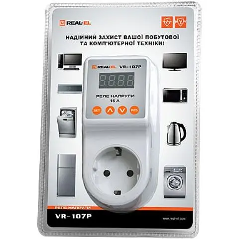 Розетка з реле контролю перепадів напруги Real-El VR107P 15А 230В 3300Вт - фото 2
