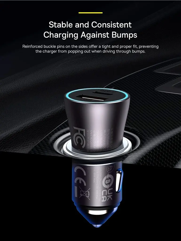 Автомобільний зарядний пристрій Baseus Golden Contactor Max Dual Fast Charger Car Charger U+C 60W Dark Gray (CGJM000113) [77942] - фото 10