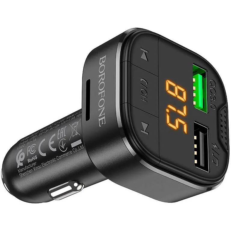 FM трансмітер модулятор Borofone BC43 Flash QC3.0 Bluetooth чорний - фото 4