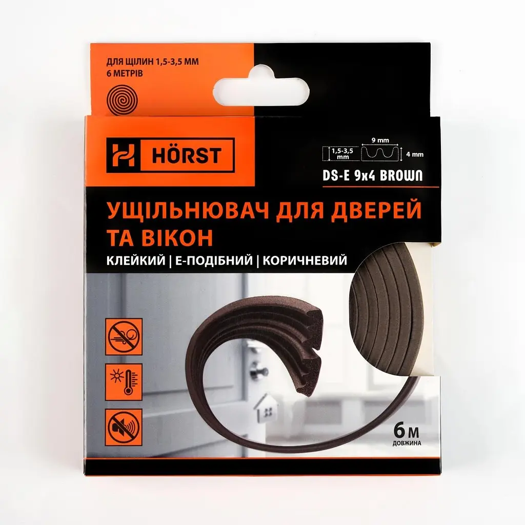 Ущільнювач для дверей клейкий Е-подібний 6 м HORST коричневий (DS-E 9x4 BROWN) - фото 9