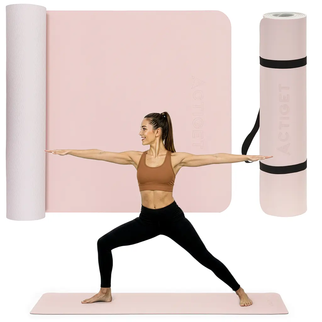 Килимок спортивний Actiget TPE 183 x 61 x 0.6 см для йоги та фітнесу ACT0023 Pink/Grey - фото 2