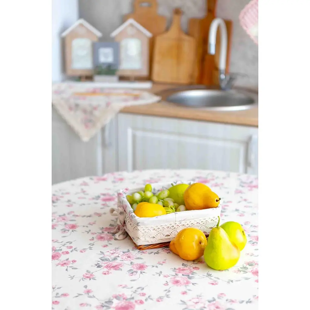 Скатертина Прованс Bella Рози з мереживом 90х90 см рожева (13504) - фото 3