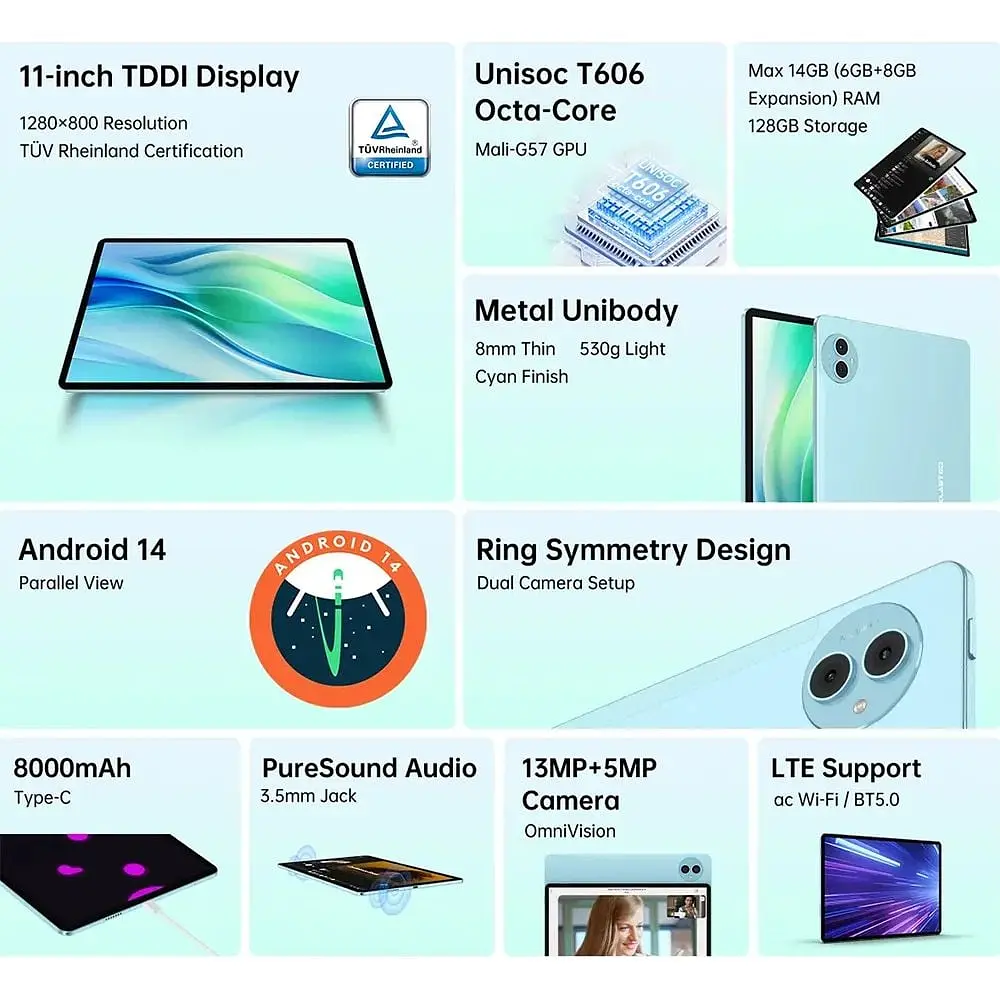 Планшет Teclast P50 11" HD /6GB /128GB/ T606 / 8000mAh/ LTE / 5+13MP/ Metal/ Blue - фото 8