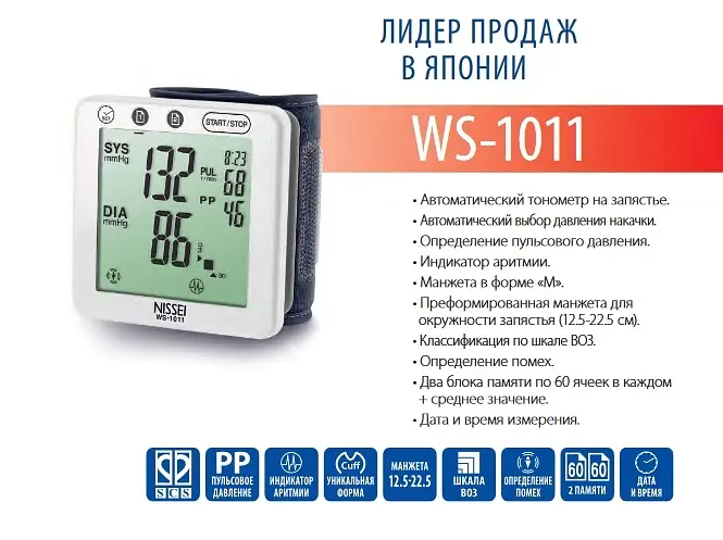 Тонометр Nissei WS-1011 автоматический на запястье. - фото 2