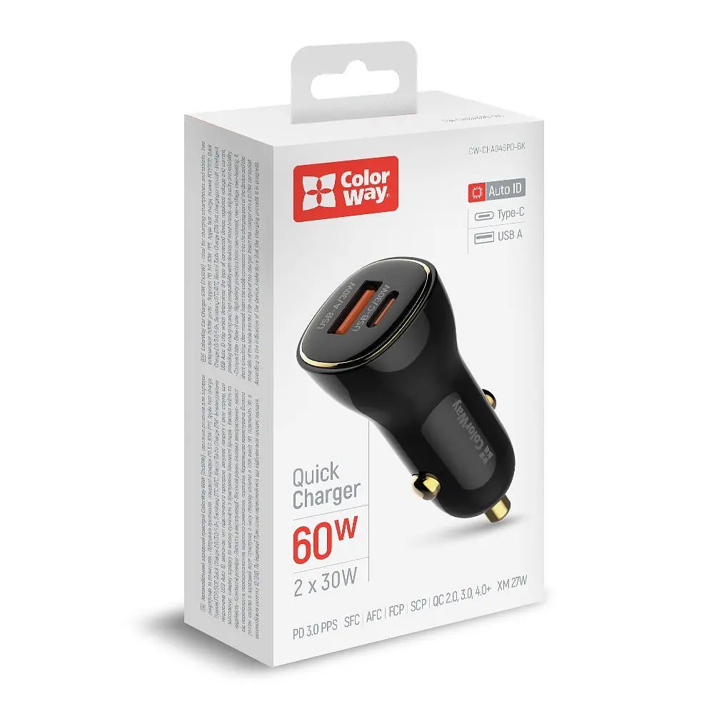 Автомобільний зарядний пристрій ColorWay Power Delivery Port PPS USB (USB-A + USB-C, 60W) Black (CW-CHA046PD-BK) - фото 7