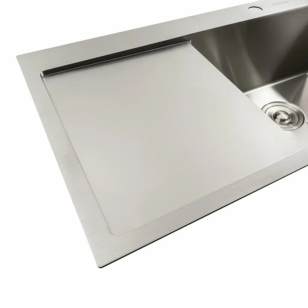 Кухонна мийка нержавійка 78x48 R Platinum Handmade (два отвори, круглий сифон 3,0/0,8), Нержавіюча сталь - фото 6