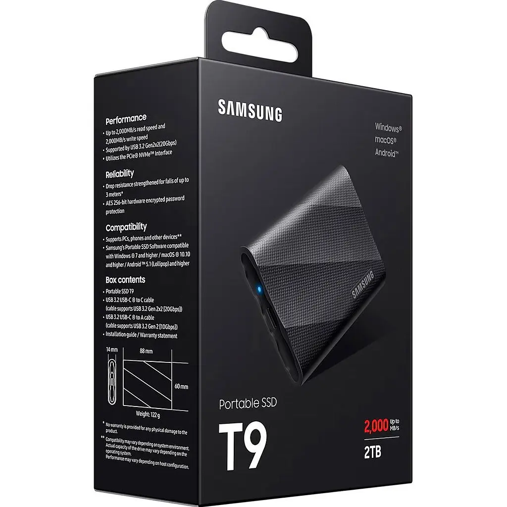 Зовнішній SSD накопичувач Samsung T9 2TB Black (MU-PG2T0B/EU) [110247] - фото 8