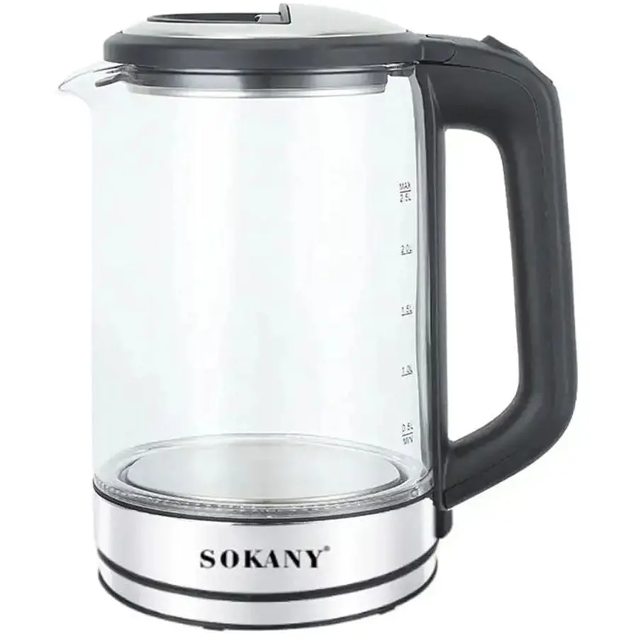 Електрочайник Sokany SK-09013 скляний/металевий дисковий 2.5л 2200Вт Чорний - фото 2