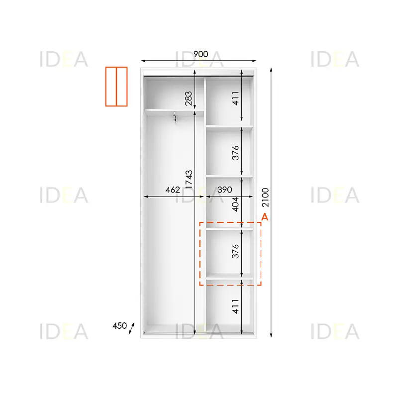 Шафа-купе Idea серія 10 90 x 45 x 210 см Білий Дзеркало - фото 2