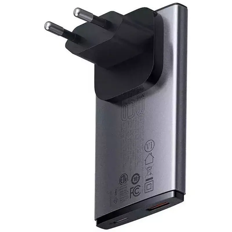 МЗП Baseus GaN5 Pro Ultra-Slim Fast Charger C+U 65W Gray With Xiaomini White Cable Type-C to Type-C 100W 20V/5A 1m CCGP150113 Black - фото 2