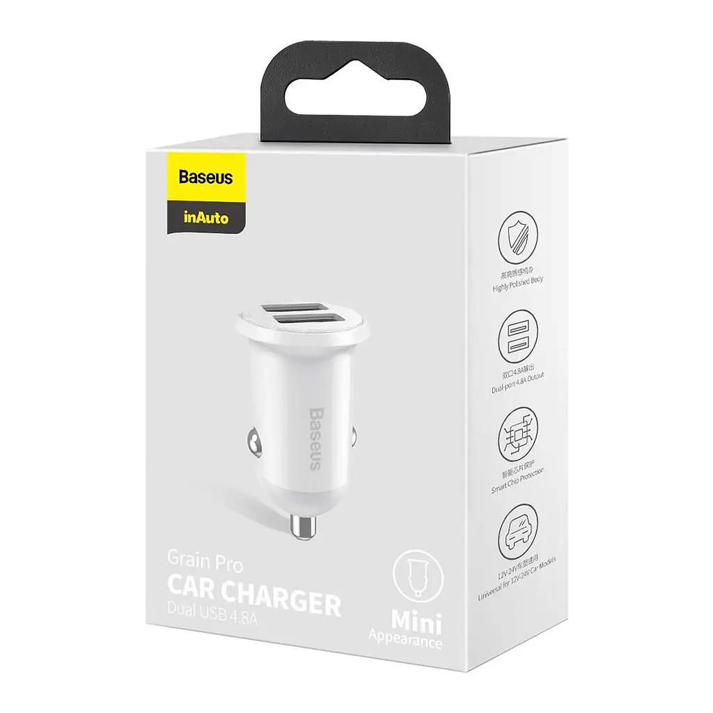 Автомобильное зарядное устройство для Baseus Grain Pro Car Charger (Dual USB 4.8 A) Белый - фото 2