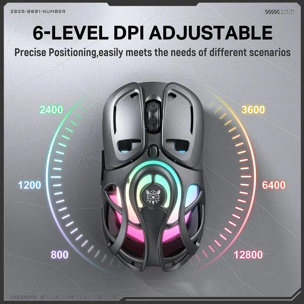 Компьютерная мышка Onikuma беспроводная игровая DM-02 Pro с 3 режимами подключения Bluetooth/2.4G/Type-C аккумуляторная RGB подсветка для ПК - фото 6