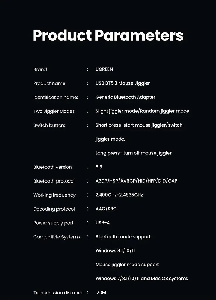 Bluetooth-адаптер Ugreen Undetectable Mouse Jiggler для ноутбука та ПК, чорний (35994) - фото 9