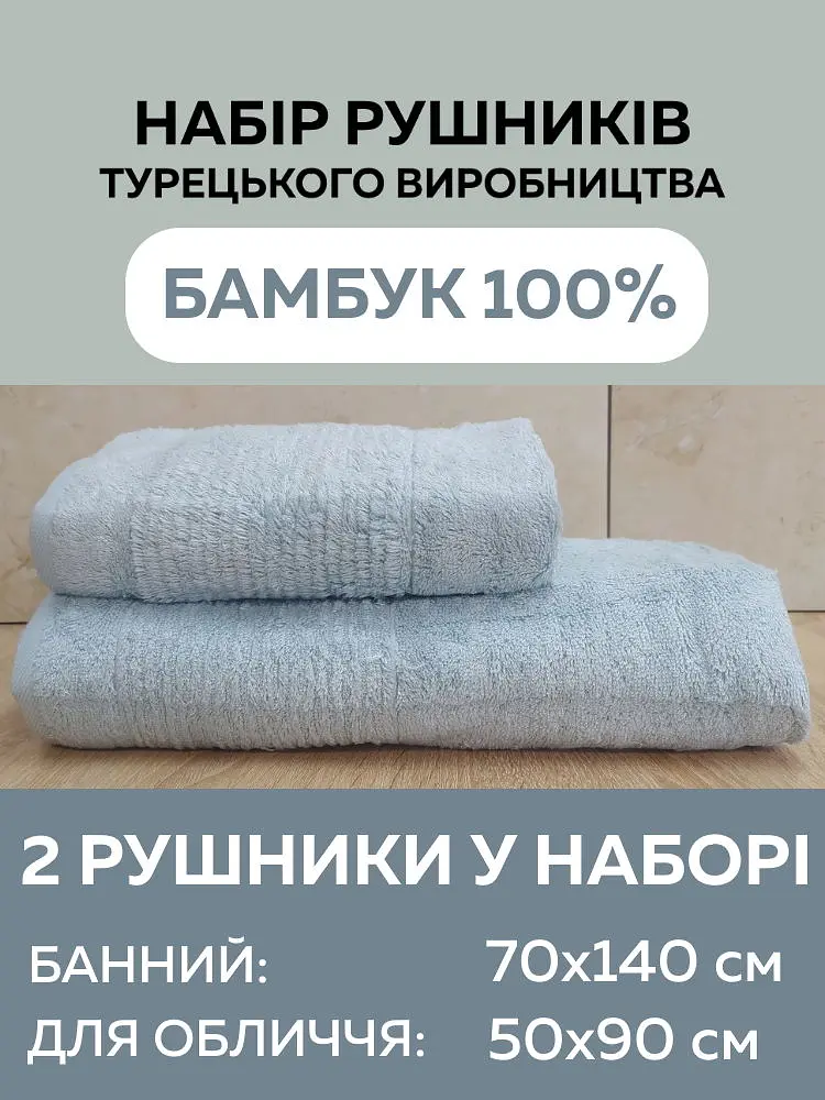 Набір турецьких бамбукових махрових рушників Cestepe 50х90+70х140 Bamboo Sarev Light Blue - фото 2