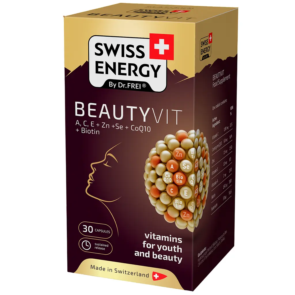 Витамины и минералы для красоты Swiss Energy BeautyVit ACE+ Zn+ Se+ CoQ10+ Biotin 30 капсул - фото 2