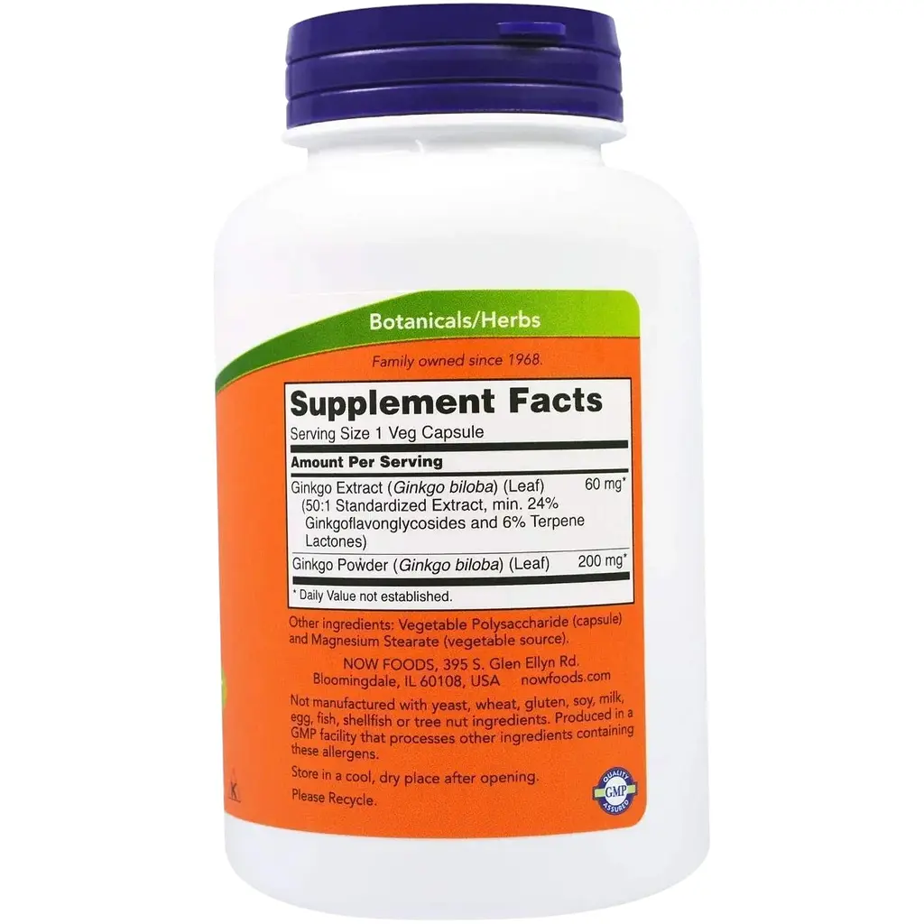 Гінкго білоба Now Foods Ginkgo Biloba 60 мг 240 капсул - фото 2