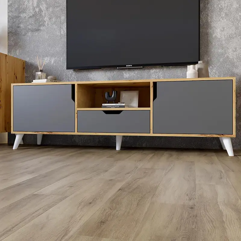 Комплект меблів для вітальні М-ЗОН Борн Дуб Артизан/Антрацит 5 предметів з білими ніжками (MZN-031065) - фото 5