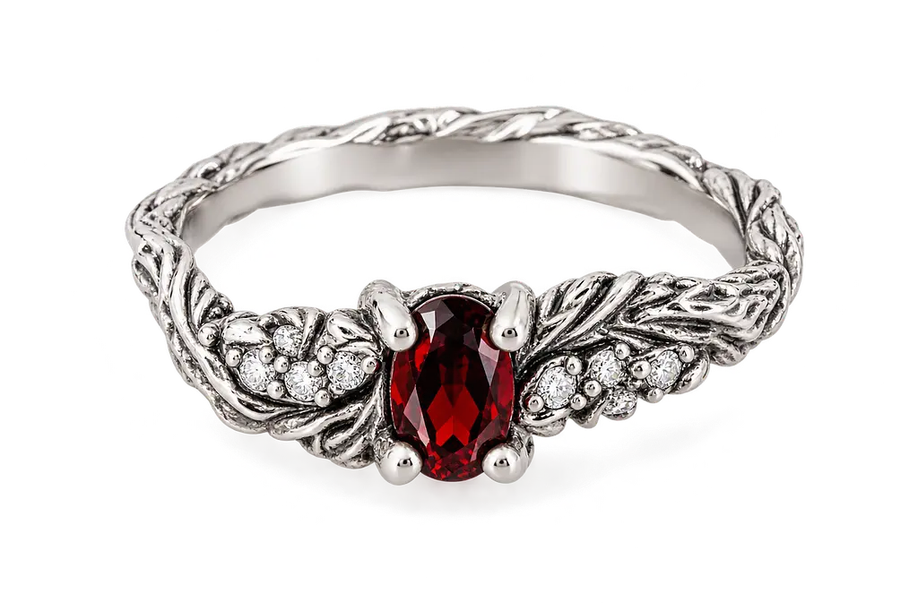 Срібна каблучка Jewellery Continent з натуральним гранатом і фіанітами 14 (К-0853)