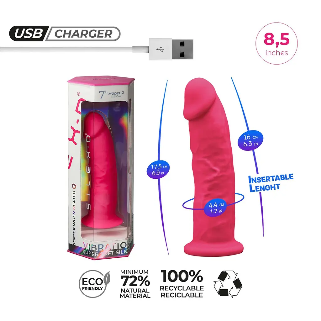 Вібратор Silexd Model 2 7" Pink Motor + Lrs, 17,5 см (рожевий) - фото 11