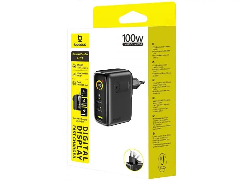 Мережевий зарядний пристрій BASEUS PicoGo AE21 100 W + USB Type-C to Type-C cable Black (E0121B00) - фото 3