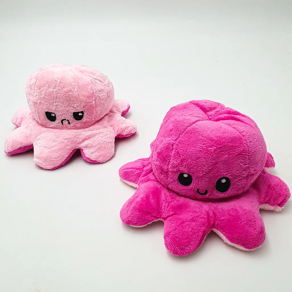 М'яка іграшка Восьминіг перевертень двосторонній веселий сумний Mood Octopus 16 см UKC рожевий/малиновий - фото 3