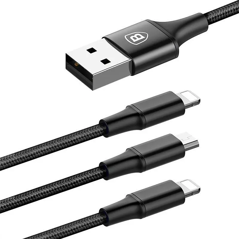 Кабель Baseus Rapid Cable USB to Lightning/microUSB/Type-C 3A 1.2m CAMLT-SU01 Black - фото 3