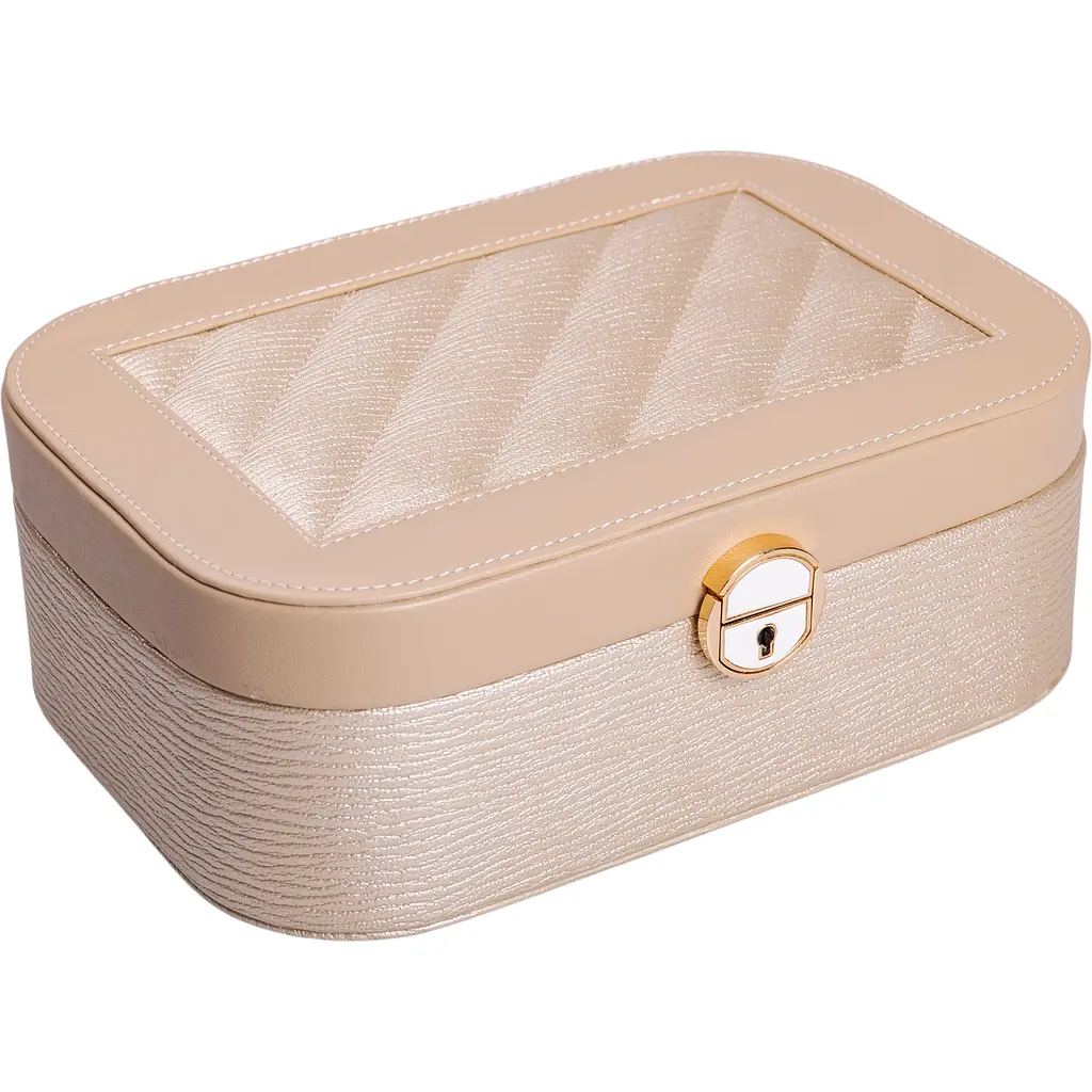 Шкатулка-органайзер для украшений Yiwu с замком 26x18x9.5 см бежевая HP-5-1CR - фото 6