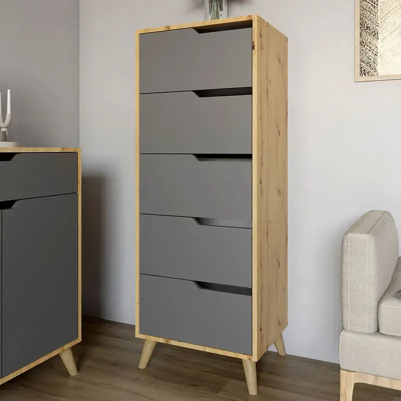 Комплект меблів для вітальні М-ЗОН Борн Дуб Артизан/Антрацит 5 предметів з ніжками кольору світлий горіх (MZN-031069) - фото 7